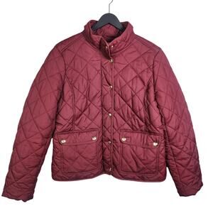 J Crew Quilted Womens Jacket Sz XL Dark Wine Snap Patch Pockets Preppy Layering
